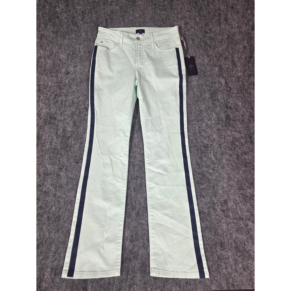 NWT NYDJ Skinny Jeans Womens Size 4 Mint Green Navy Side Stripe Lift Tuck Pants